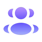 Abstract blue gradient icon shaped like a group of two users with rounded edges.